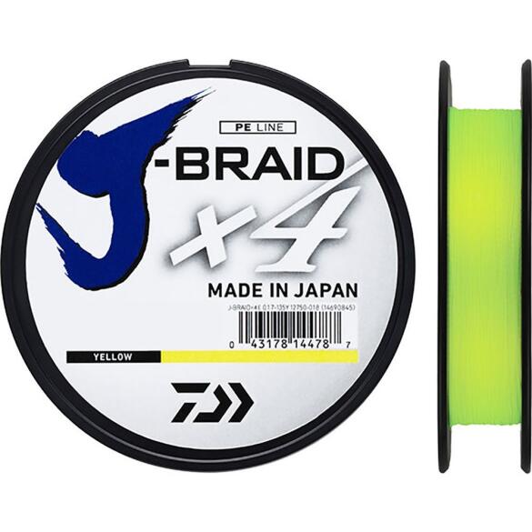 Плетенка DAIWA J-Braid X4 желтая 135м 0,10мм