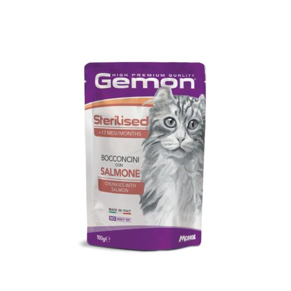 100г Влажный корм Gemon Sterilised Chunkies with Salmone для стерилизованных кошек с Лососем