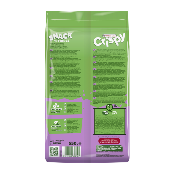 550г Корм Versele-Laga Crispy Snack Fibres смешанный для Грызунов с овощами