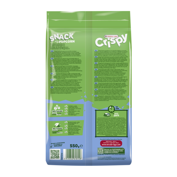 550г Корм Versele-Laga Crispy Snack Popcorn для Кроликов и Грызунов
