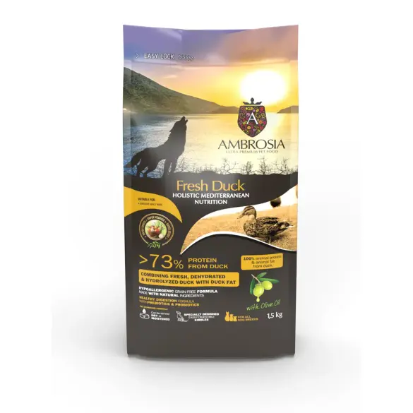 1,5кг Корм AMBROSIA MEDITERRANEAN монопротеиновый для взрослых собак со свежей Уткой