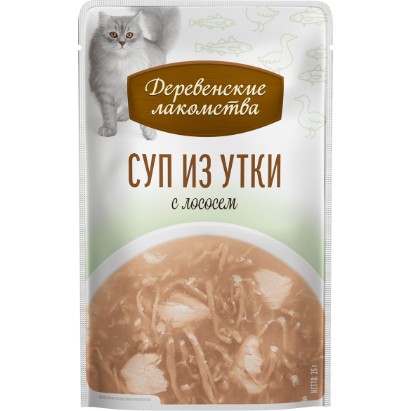 35г*4шт Лакомства Деревенские лакомства для кошек Суп из Утки с Лососем