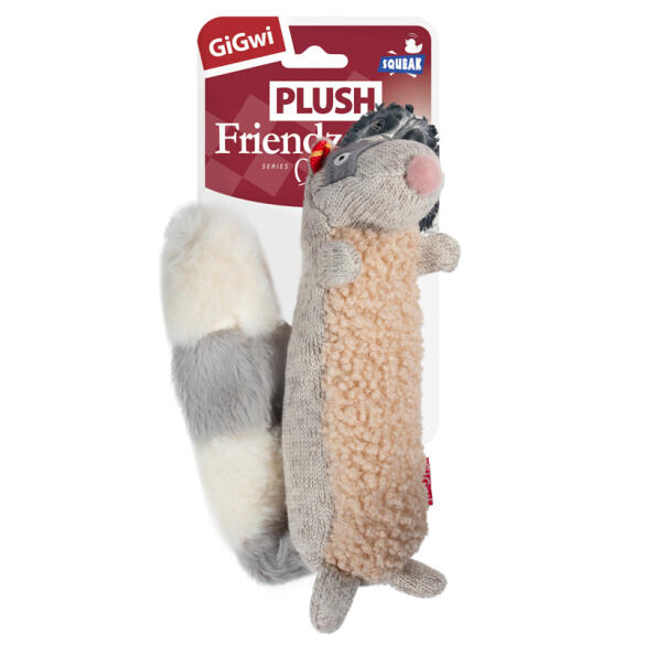 Игрушка Gigwi PLUSH FRIENDZ для собак Енот с пищалкой, 17см