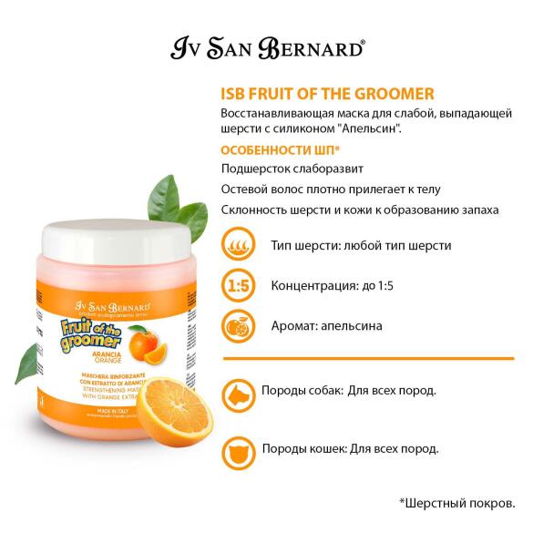 Восстанавливающая маска ISB Fruit of the Groomer Orange для слабой выпадающей шерсти, 1л
