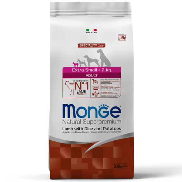 2,5кг Корм Monge Dog SP Extra Small Adult Lamb/Rice для взрослых собак миниатюрных пород c Ягненком и рисом (срок до 18.10.2026)
