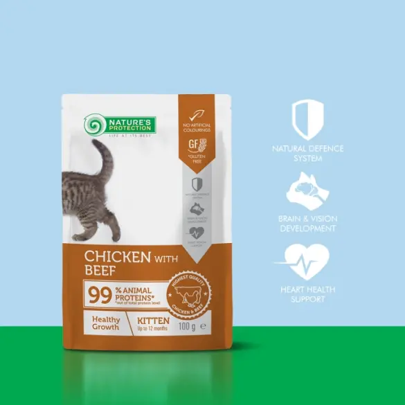 100гр Корм Nature's Protection NP Kitten Healthy Growth для котят с Курицей и Говядиной
