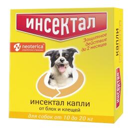 Капли на холку Инсектал от блох и клещей для собак 10-20кг, 1шт