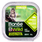 100гр Влажный корм Monge Cat BWild Grain Free Sterilised Boar/vegetables беззерновой для стерилизованных кошек с Кабаном и овощами, паштет