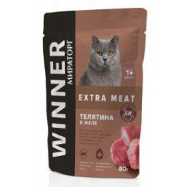 80гр Корм Мираторг Winner Extra Meat для кошек с чувствительным пищеварением Телятина в желе