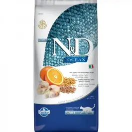 1,5кг Корм Farmina N&D Ocean Cat Godfish, Spelt, Oats & Orange Adult низкозерновой для взрослых кошек с Треской и апельсином