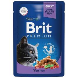 85гр Корм для взрослых кошек Brit Premium треска в соусе