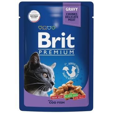 85гр Корм для взрослых кошек Brit Premium треска в соусе