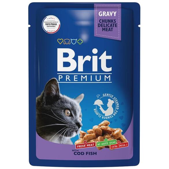 85гр Корм для взрослых кошек Brit Premium треска в соусе