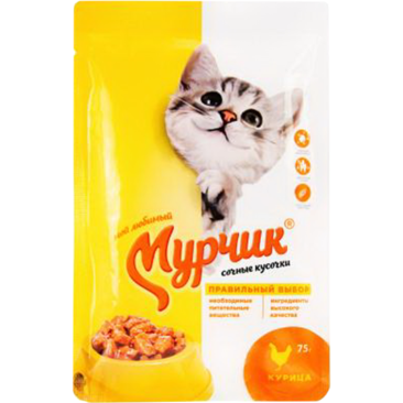 75гр Корм для кошек "Мурчик" с курицей в соусе