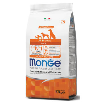 15кг Корм Monge Dog SP Monoprotein Adult Duck/Rice для взрослых собак всех пород с Уткой и рисом