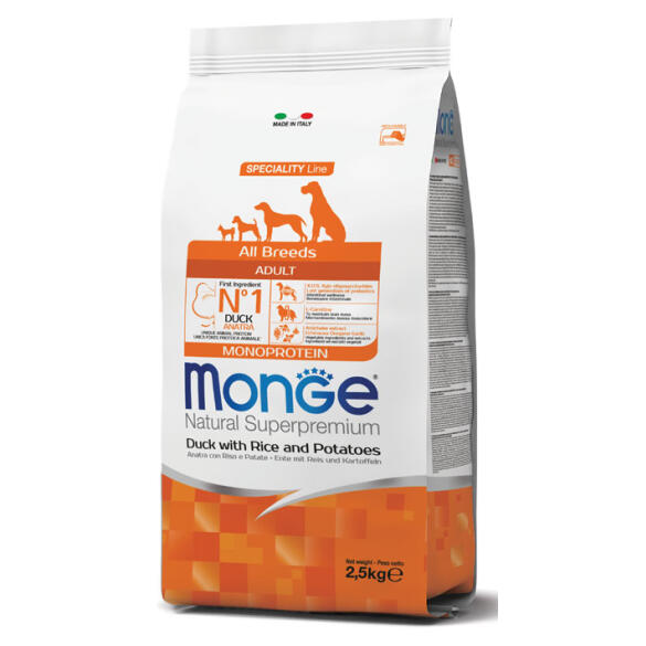 15кг Корм Monge Dog SP Monoprotein Adult Duck/Rice для взрослых собак всех пород с Уткой и рисом