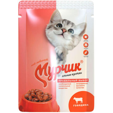 75гр Корм для кошек "Мурчик" с говядиной в соусе