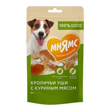 80гр Лакомство Мнямс для собак Кроличьи уши с куриным мясом