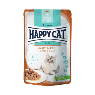 85гр Корм влажный HAPPY CAT Care Meat in Sauce Haut & Fell для кошек Здоровая кожа и Шерсть