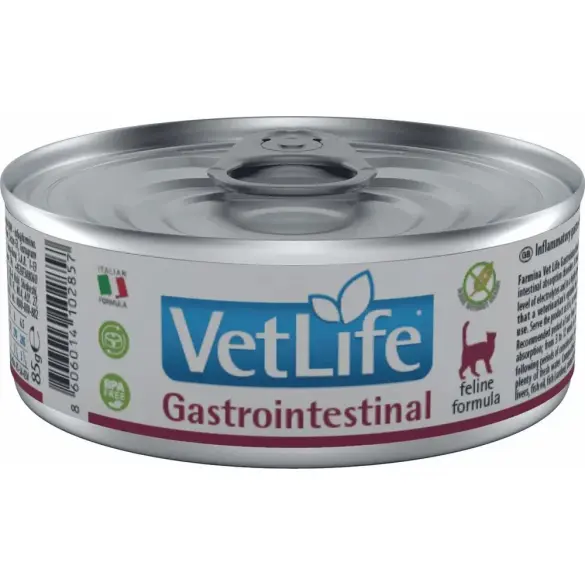 85гр Консервы Farmina Vet Life Natural Diet Cat Gastro-intestinal диета для взрослых кошек при заболеваниях желудочно-кишечного тракта с Курицей, паштет