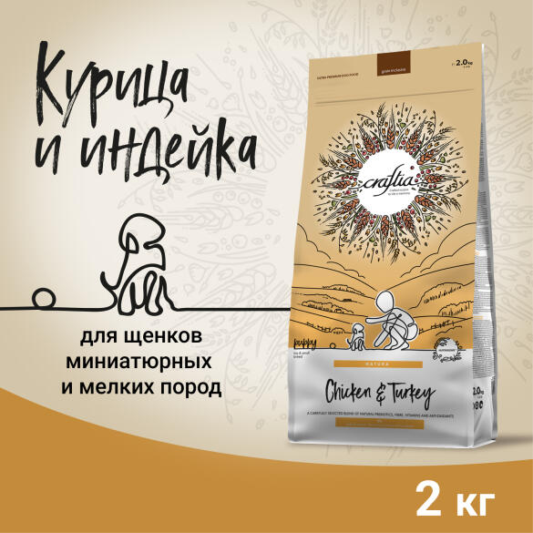 2кг Корм Craftia Natura Puppy Mini для щенков миниатюрных и мелких пород из Курицы и индейки