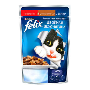 75гр Корм для кошек FELIX двойная вкуснятина с Говядиной и Домашней Птицей