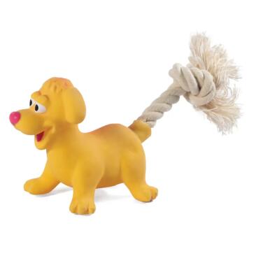Игрушка Triol MINI DOGS "Собачка с веревкой" для собак мелких пород из латекса с пищалкой, 85/180мм