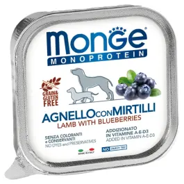 150гр Влажный корм Monge Dog Monoprotein FRUIT Lamb/Blueberries для взрослых собак паштет из Ягненка с черникой