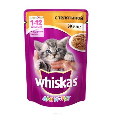 75гр Корм для котят WHISKAS желе Телятина