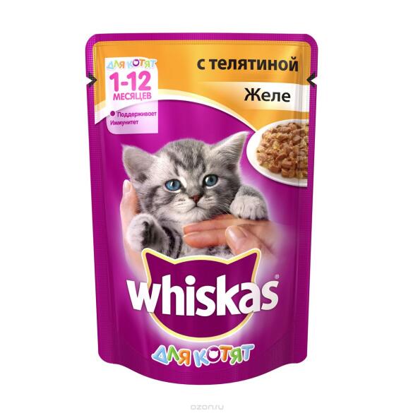 75гр Корм для котят WHISKAS желе Телятина