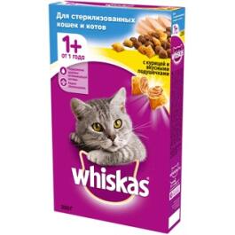350гр Корм WHISKAS для стерилизованных кошек, подушечки с Курицей