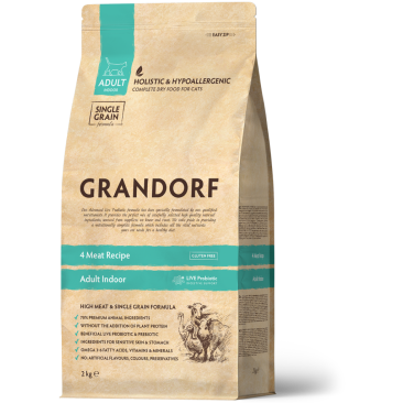 2кг Корм GRANDORF CAT 4 Meat PROBIOTIC INDOOR низкозерновой для кошек с пробиотиками и 4 вида мяса