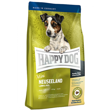 0,8кг Корм Happy Dog Mini Neuseeland: Lamm&Reis 24/12 гипоаллергенный для взрослых собак мелких пород с чувствительным пищеварением с Ягнёнком и рисом