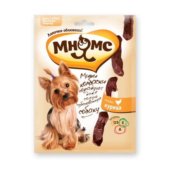 75г Лакомство Мнямс мини-колбаски с курицей для собак мелких пород