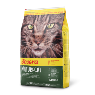 10кг Корм Josera NatureCat (Adult Sensitive 33/20) беззерновой для кошек с чувствительным пищеварением и котят от 6 месяцев с домашней Птицей и Лососем