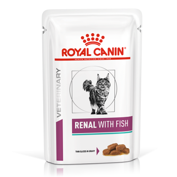 85гр Влажный корм ROYAL CANIN Renal Feline Fish диета для взрослых кошек при почечной недостаточности, с Тунцом в соусе (пауч)