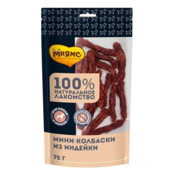 75г Лакомство Мнямс для собак мини-колбаски из индейки