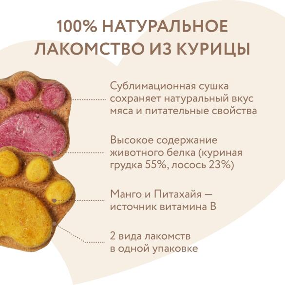 4гр Лакомство Мнямс "Фросты" для собак и щенков с 4 месяцев с Лососем, Манго+питахайя, 1шт