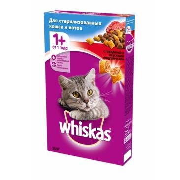 350гр Корм WHISKAS для стерилизованных кошек, подушечки с Говядиной