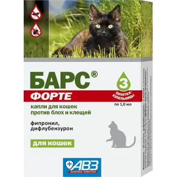 Капли на холку БАРС Форте АВЗ от блох и клещей для кошек, 1шт