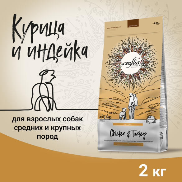 2кг Корм Craftia Natura Adult Medium&Large для взрослых собак средних и крупных пород из Курицы и индейки