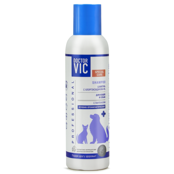 Шампунь Doctor VIC с хлоргексидином 4% для кошек и собак для профилактики кожных заболеваний бактериальной этиологии, 150мл