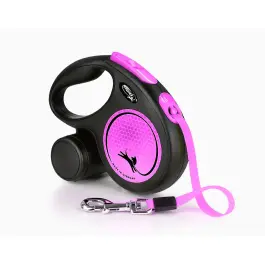 Поводок-рулетка "Flexi", для собак "NEW NEON" ременной, неоново-розовый, (S)