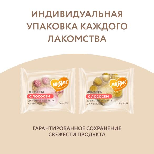 4гр Лакомство Мнямс "Фросты" для собак и щенков с 4 месяцев с Лососем, Манго+питахайя, 1шт
