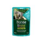 85гр Влажный корм Monge Cat BWild Grain Free Adult Merluz/vegetables беззерновой для взрослых кошек с Треской, креветками и овощами (пауч)