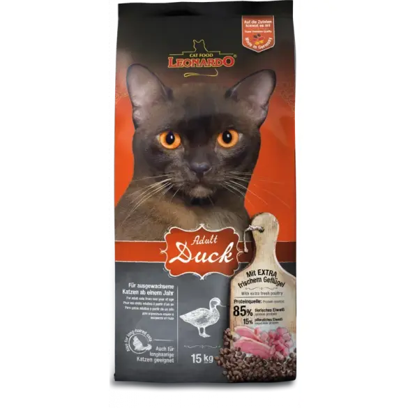 15кг Корм Leonardo Adult Duck для взрослых кошек от 1 года с Уткой