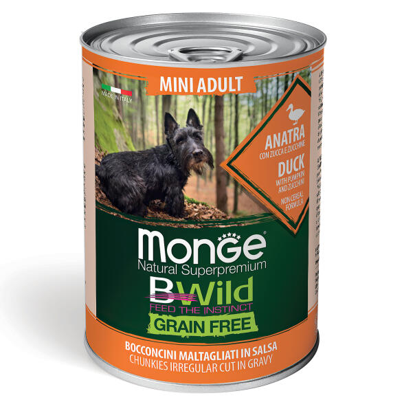 400гр Консервы Monge Dog BWild Grain Free Mini Adult Duck/Pumpkin для взрослых собак мелких пород с Уткой и тыквой