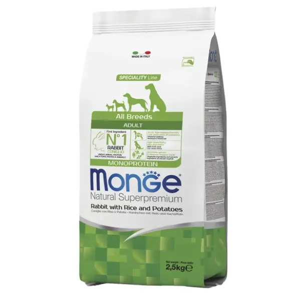 2,5кг Корм Monge Dog SP Monoprotein Adult Rabbit/Rice для взрослых собак всех пород с Кроликом и рисом