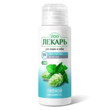 ЭКО ZOOЛЕКАРЬ БИОшампунь для кошек и собак "Пивной" хмель и крапива против блох, 80 мл