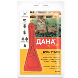 Капли на холку Дана Ультра Apicenna от блох и клещей для кошек и котят до 4кг, 1шт*0,32мл